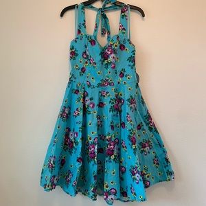 NWT Hell Bunny Vixen Retro Floral Halter Mini Dress - Size L